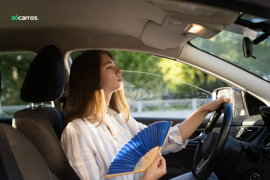 Mulher dentro de um Carro com ar condicionado ligado